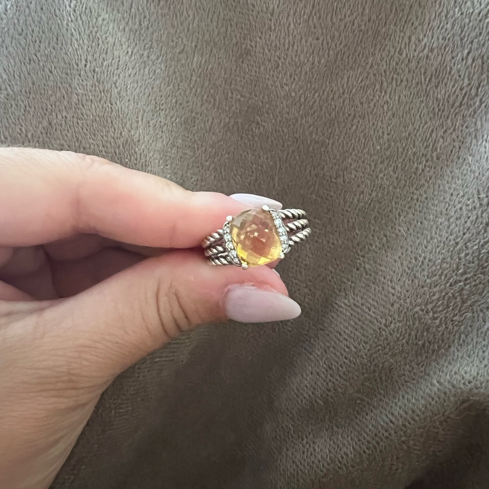 David Yurman Petite Wheaton Ring in Sterling Silver w/Citrine Pavé Diamonds Sz 6